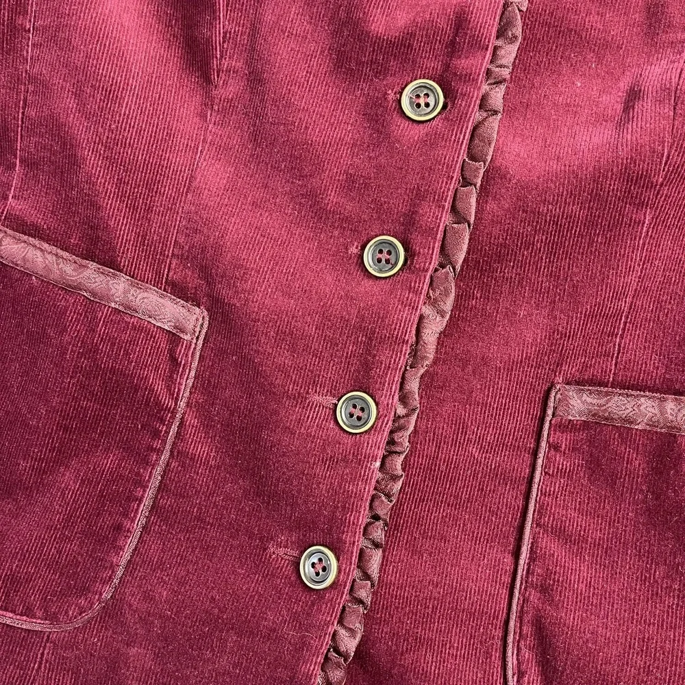 Dressbarn Blazer Womens XL Red Corduroy Ruffle Trim Button Front‎ Fairy Feminine